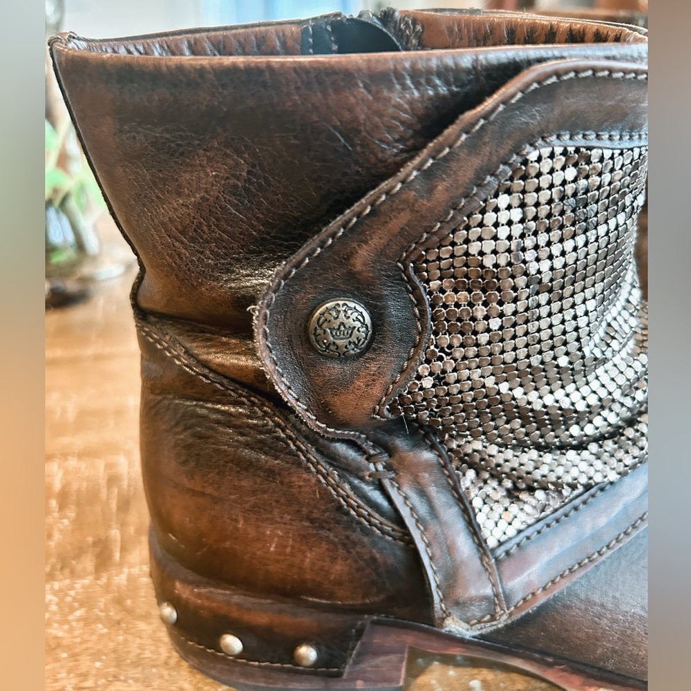 Beautiful quality leather ankle engineer boots metallic mesh Andrea Sabatini - Picture 2 of 8
